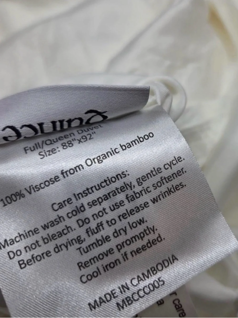 Quince queen bamboo duvet cover organic white silky viscose fabric